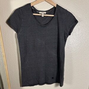 Burberry Brit Black Dark Gray Striped Short Sleeve Tee 100% linen Womens Size S